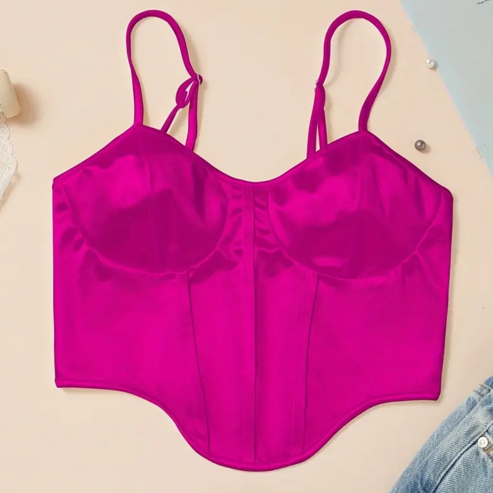 Vibrant Pink Satin Bustier/Corset Top - Small